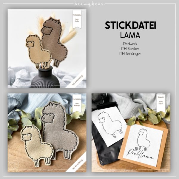 Stickdatei - LAMA Redwork, ITH-Stecker, ITH-Anhänger [Digital]